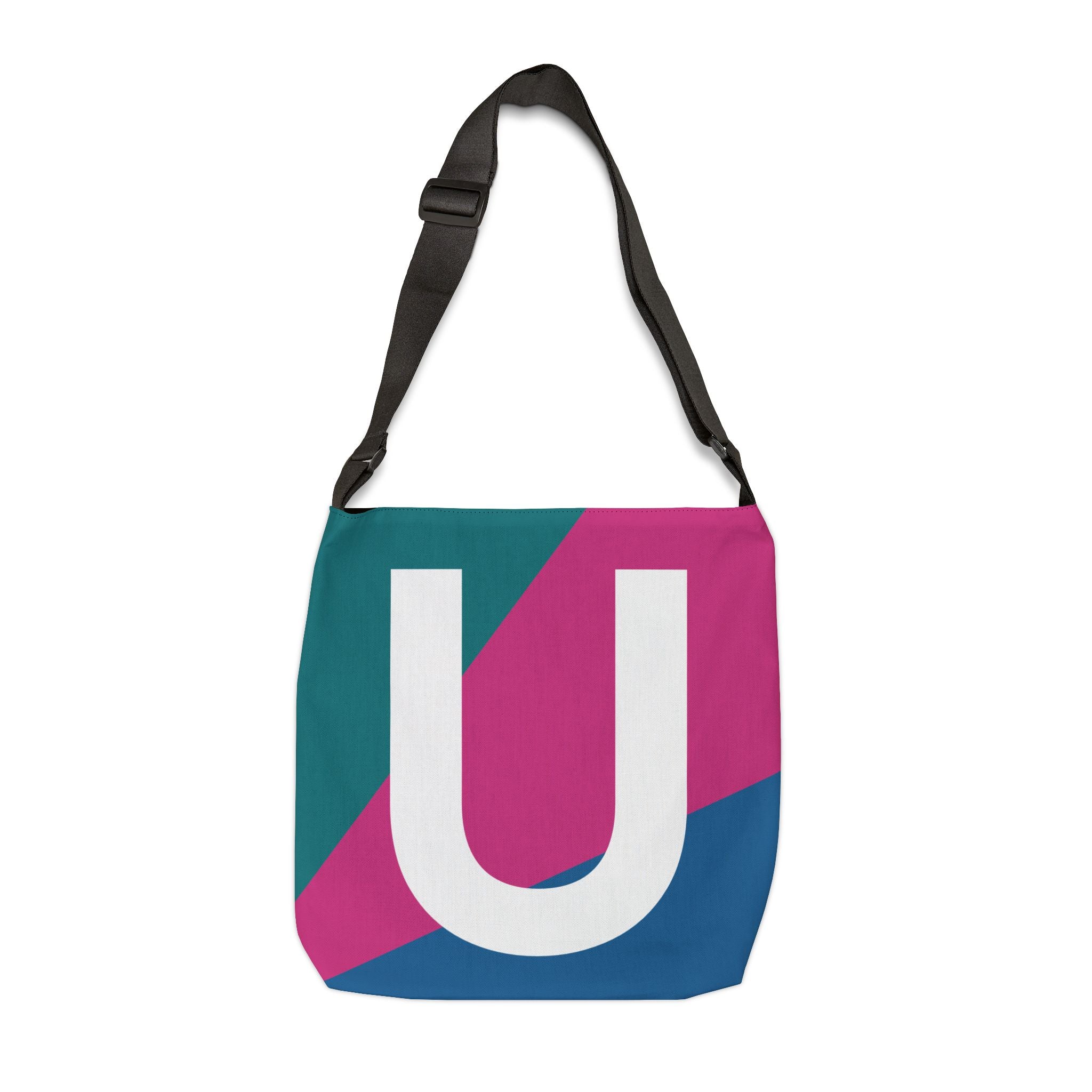Initial Letter 'U' Colorblock Adjustable Tote Bag — Monogram Alphabet Shoulder Bag