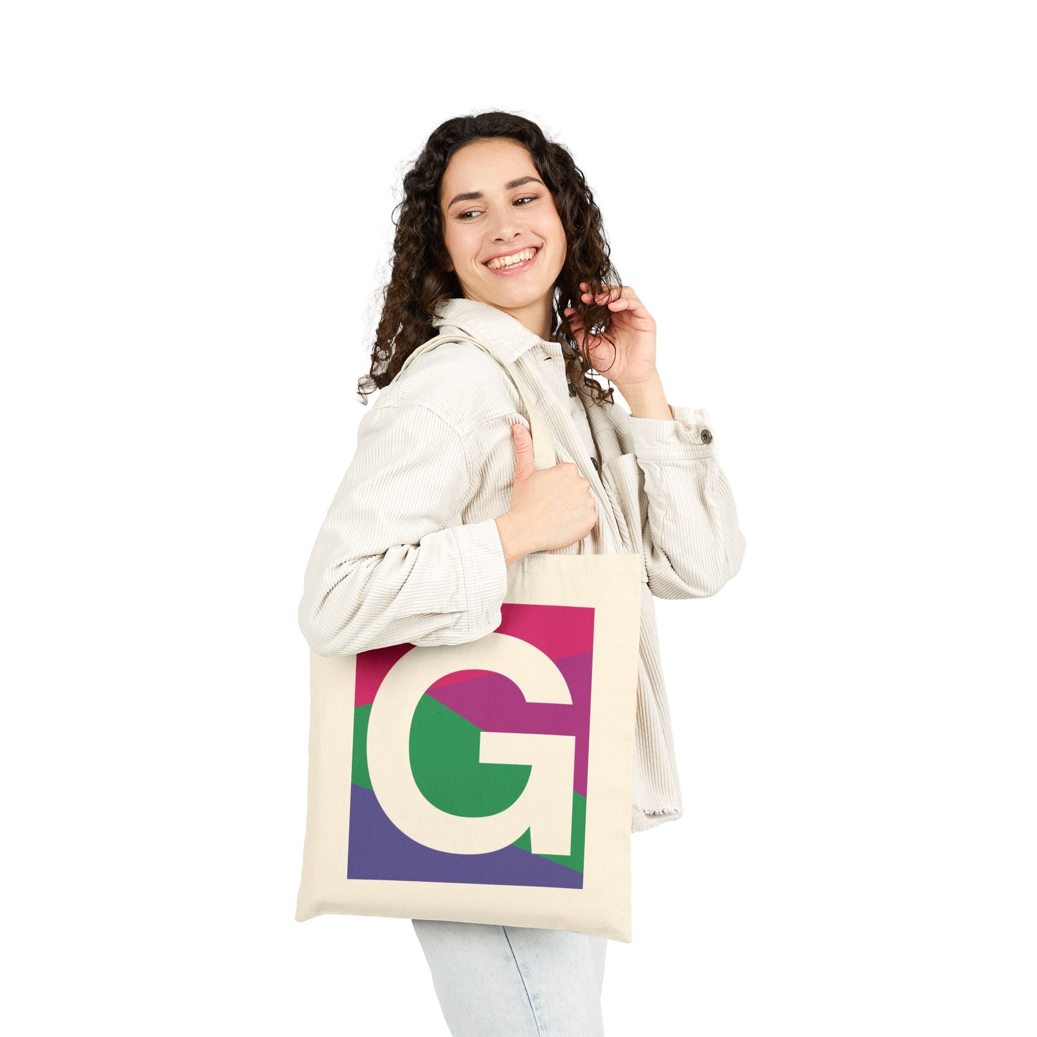 Initial G Colorblock Canvas Tote Bag — Monogram Letter G Reusable Grocery Tote