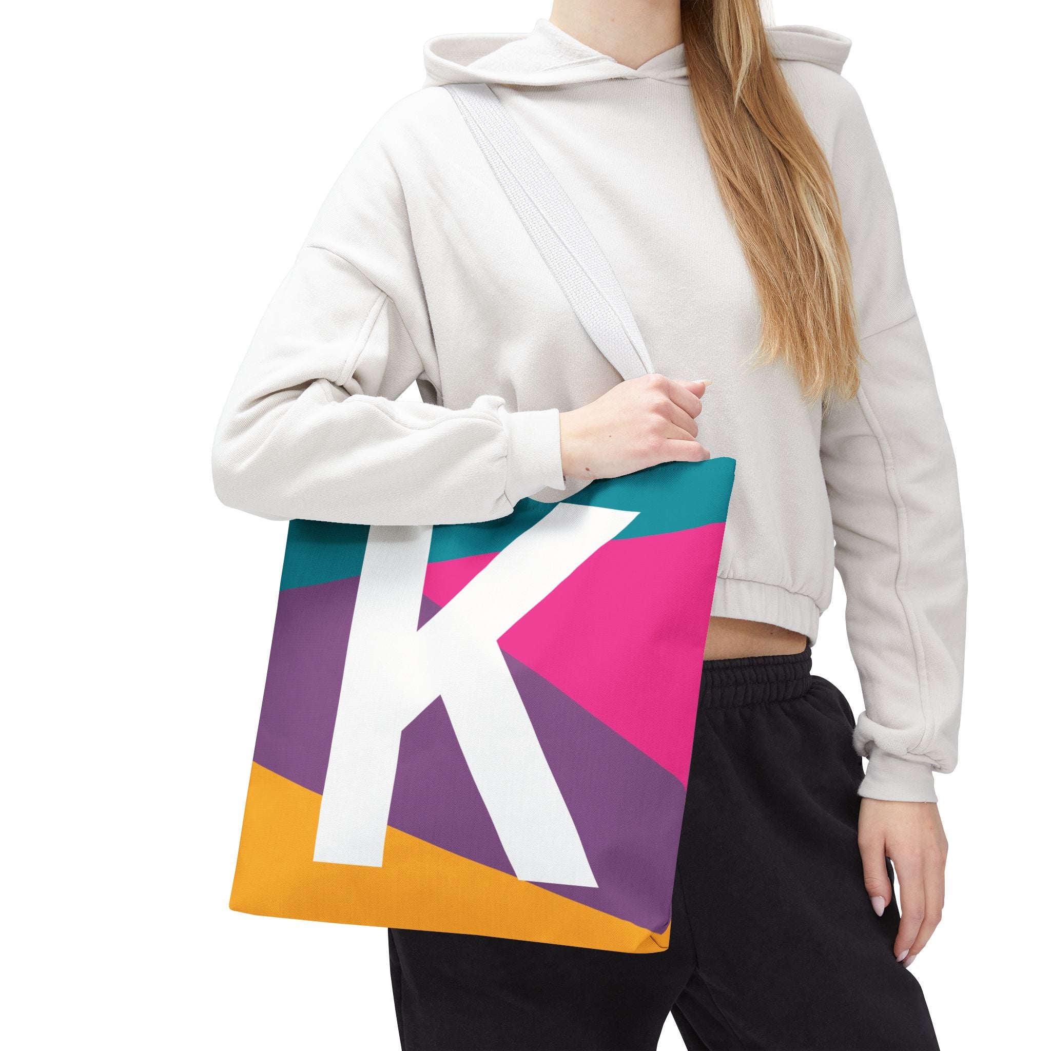 Monogram 'K' Colorblock Tote Bag — Personalized Initial K Shoulder Tote