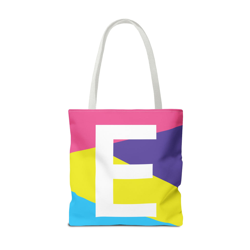 Monogram 'E' Colorblock Tote Bag — Personalized Initial E Shoulder Tote