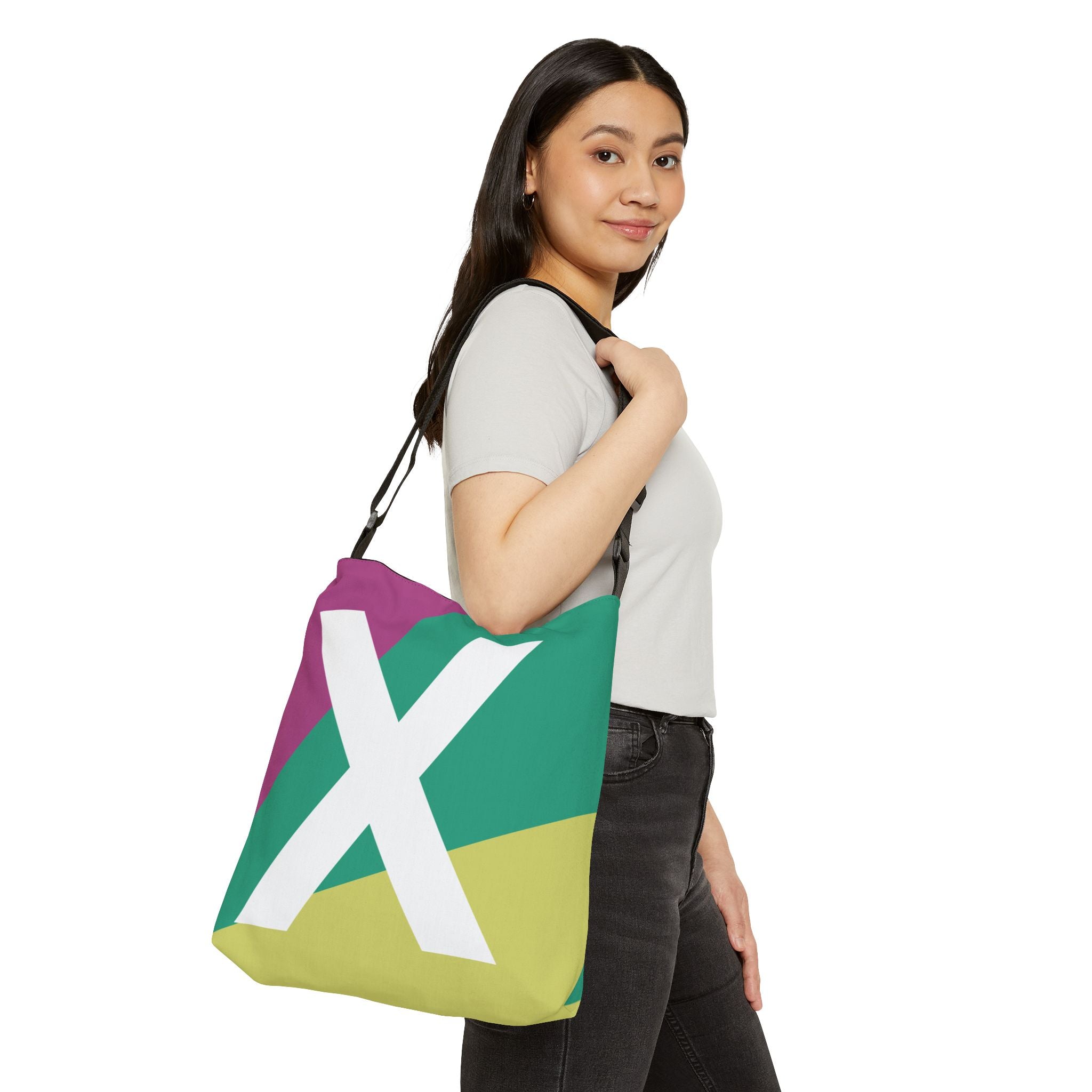 Initial Letter 'X' Colorblock Adjustable Tote Bag — Monogram Alphabet Shoulder Bag