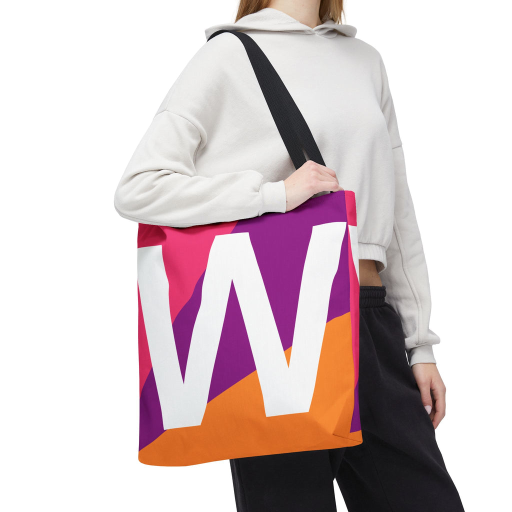 Monogram 'W' Colorblock Tote Bag — Personalized Initial W Shoulder Tote