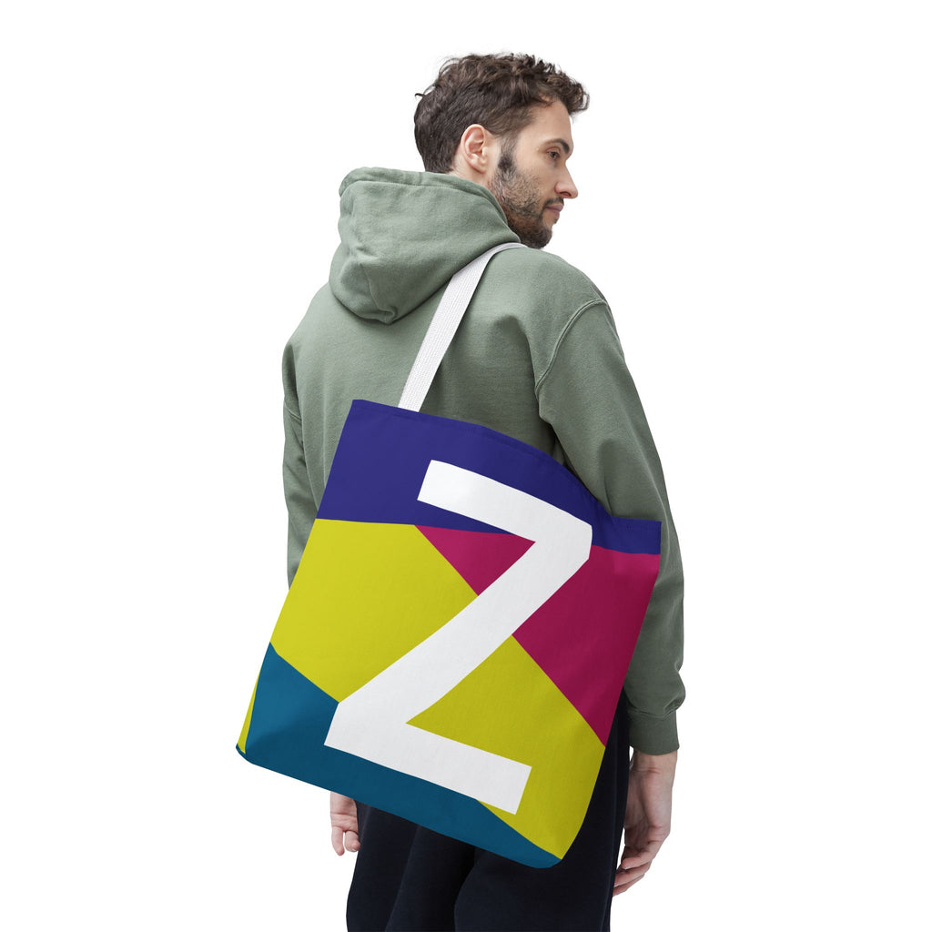 Monogram 'Z' Colorblock Tote Bag — Personalized Initial Z Shoulder Tote