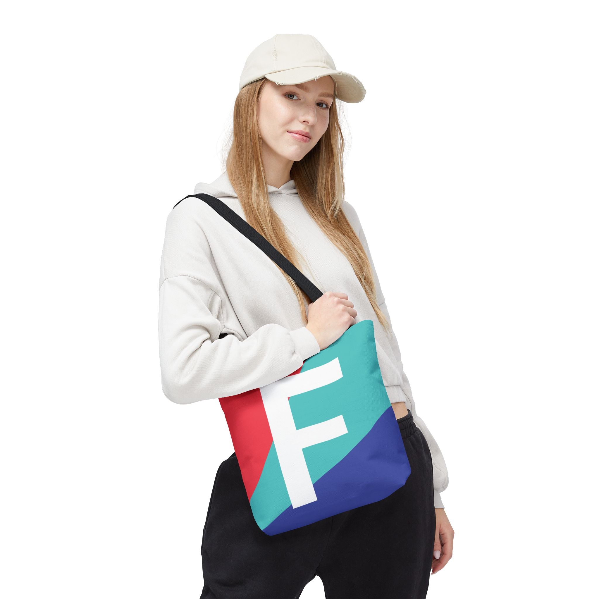 Monogram 'F' Colorblock Tote Bag — Personalized Initial F Shoulder Tote
