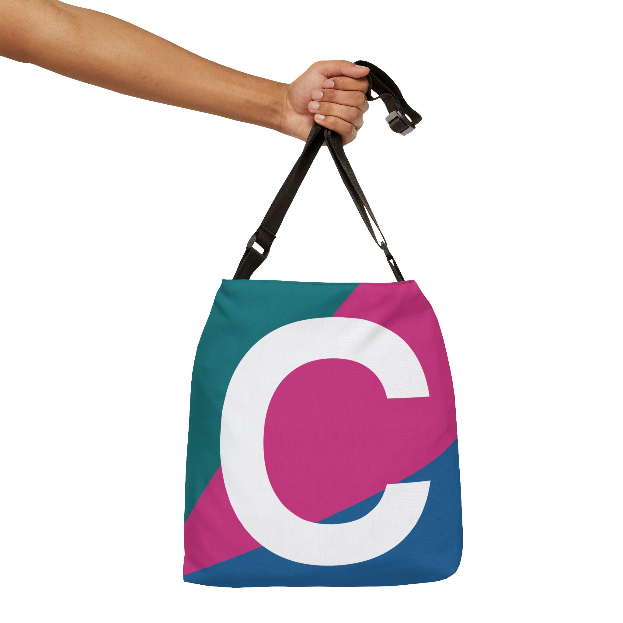 Initial Letter 'C' Colorblock Adjustable Tote Bag — Monogram Alphabet Shoulder Bag