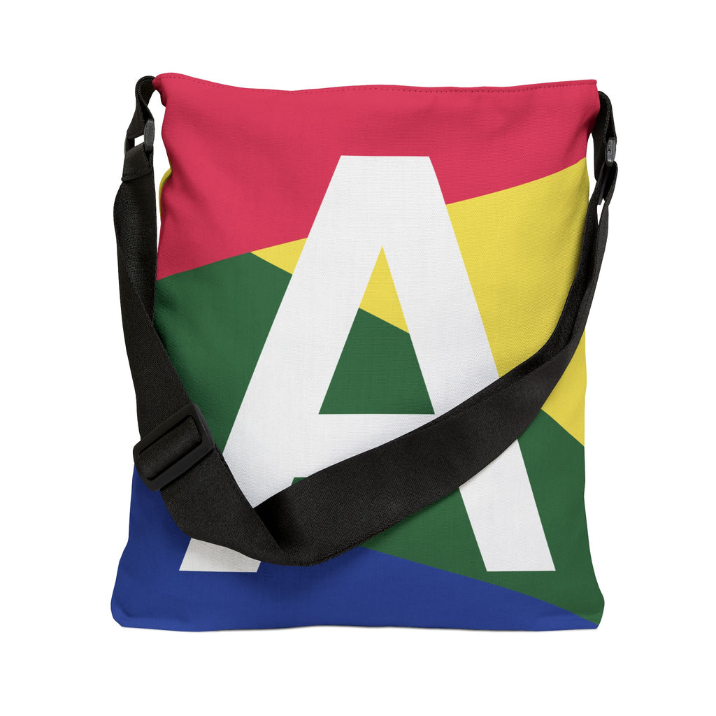 Initial Letter 'A' Colorblock Adjustable Tote Bag — Monogram Alphabet Shoulder Bag