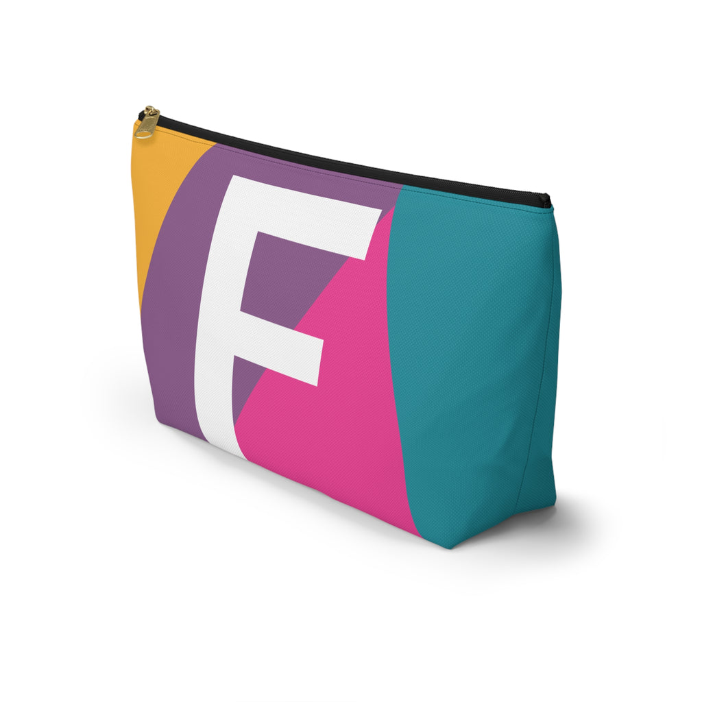 Initials Colorblock Accessory Pouch — Monogram F T-Bottom Cosmetic Bag
