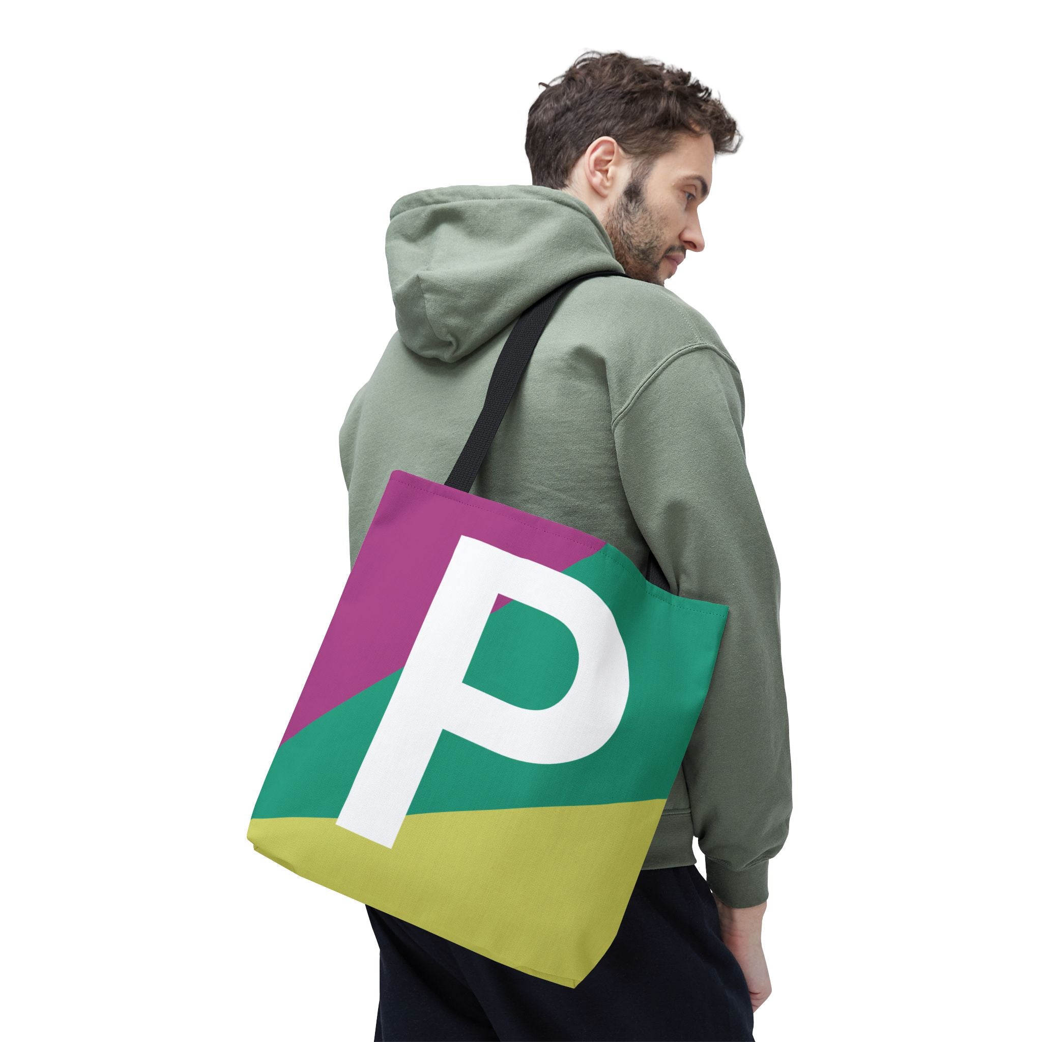 Monogram 'P' Colorblock Tote Bag — Personalized Initial P Shoulder Tote