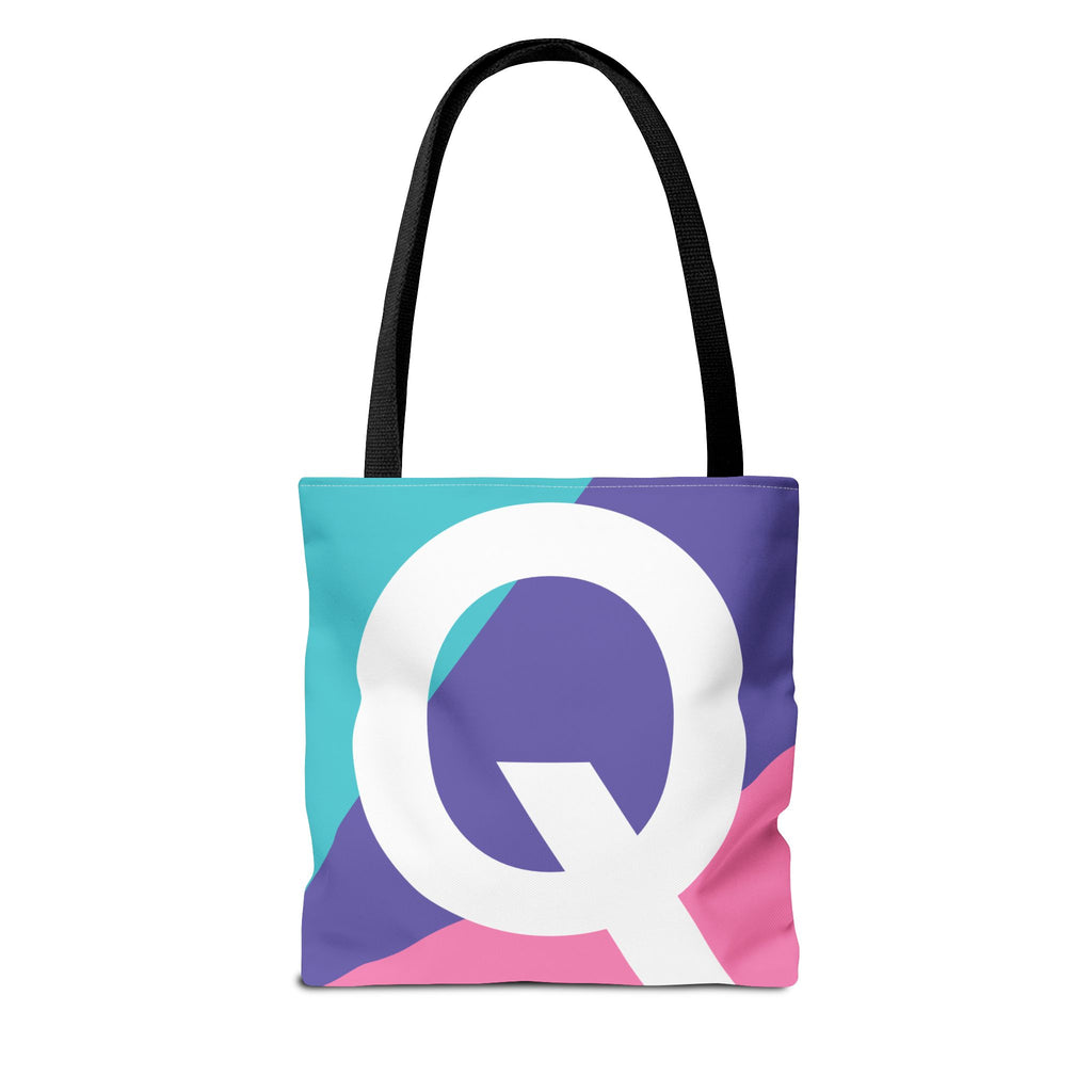 Monogram 'Q' Colorblock Tote Bag — Personalized Initial Q Shoulder Tote