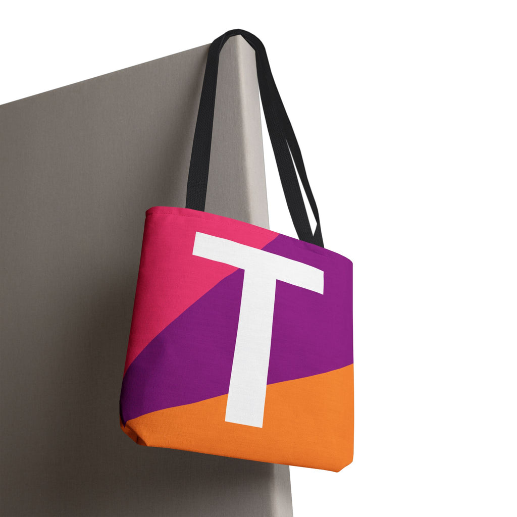 Monogram 'T' Colorblock Tote Bag — Personalized Initial T Shoulder Tote