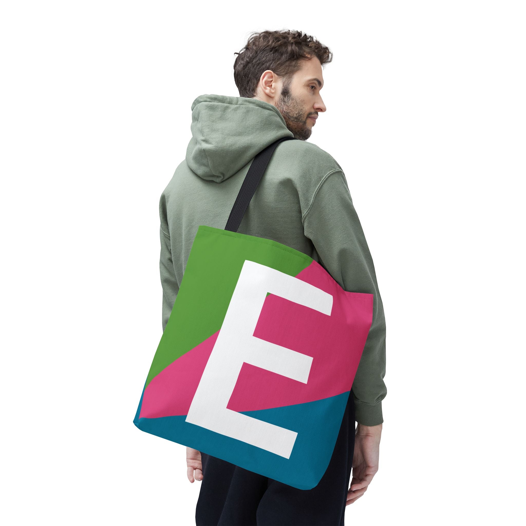 Monogram 'E' Colorblock Tote Bag — Personalized Initial E Shoulder Tote