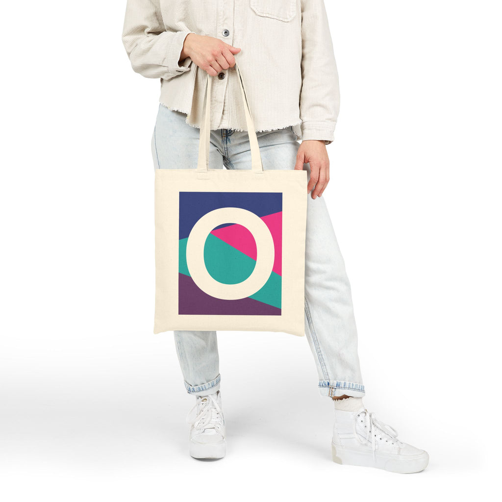 Initial O Colorblock Canvas Tote Bag — Monogram Letter O Reusable Grocery Tote