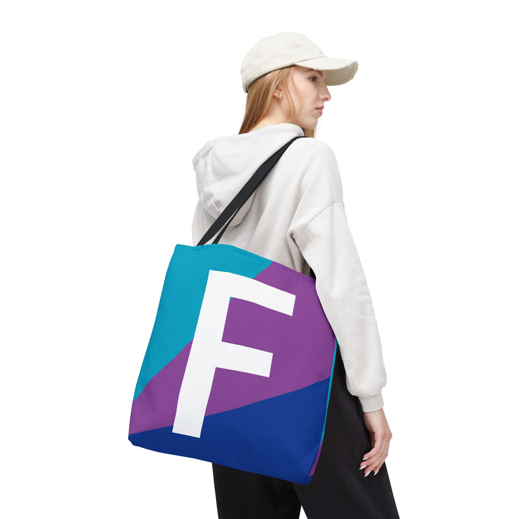 Monogram 'F' Colorblock Tote Bag — Personalized Initial F Shoulder Tote