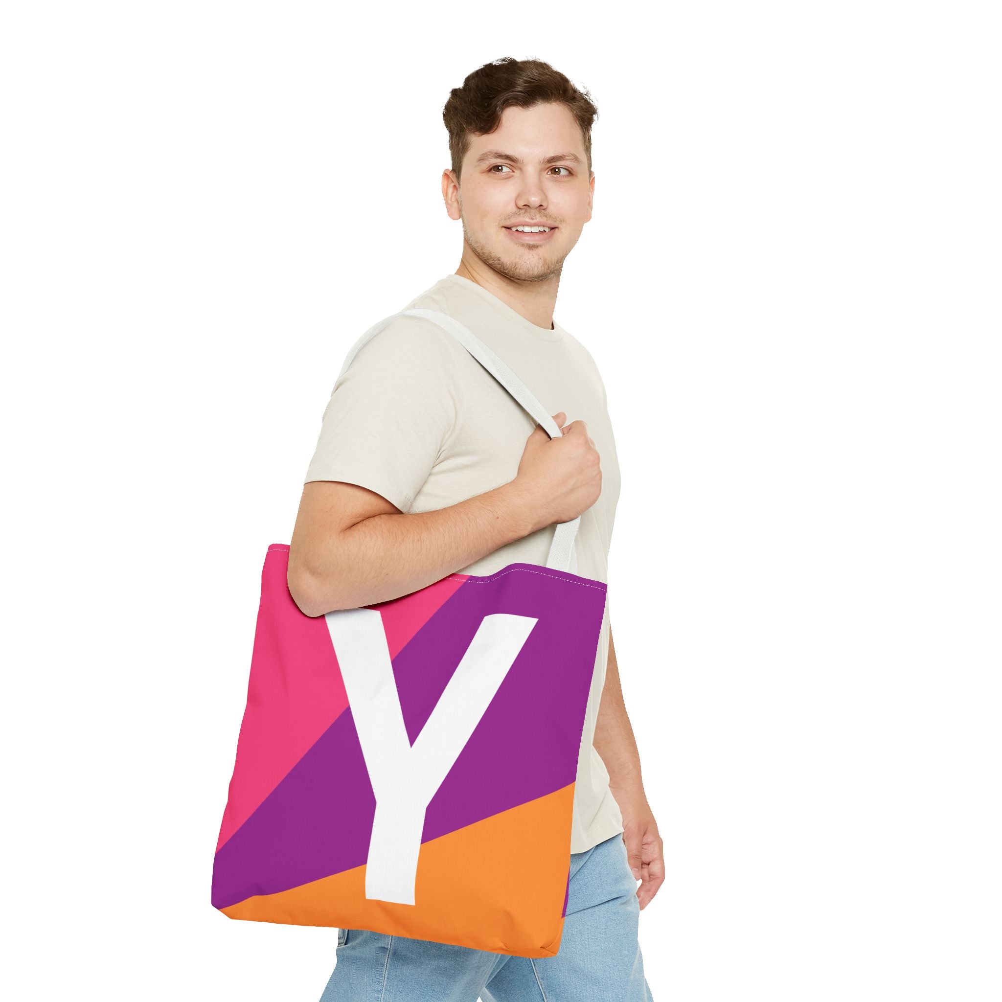 Monogram 'Y' Colorblock Tote Bag — Personalized Initial Y Shoulder Tote