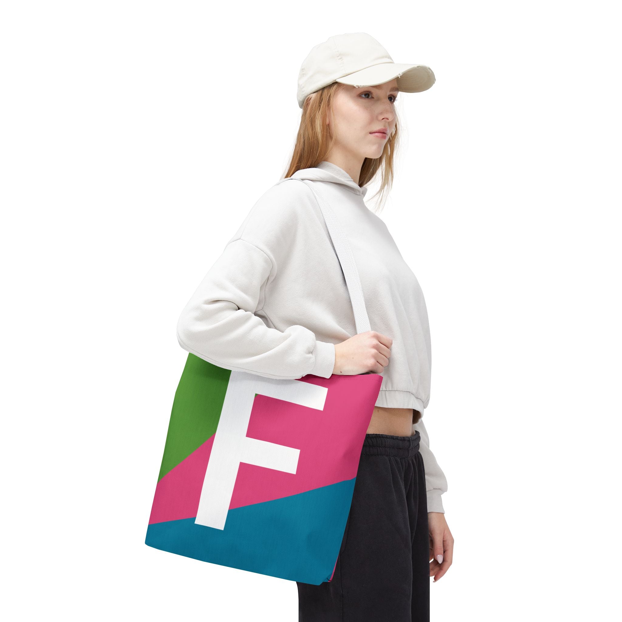Monogram 'F' Colorblock Tote Bag — Personalized Initial F Shoulder Tote