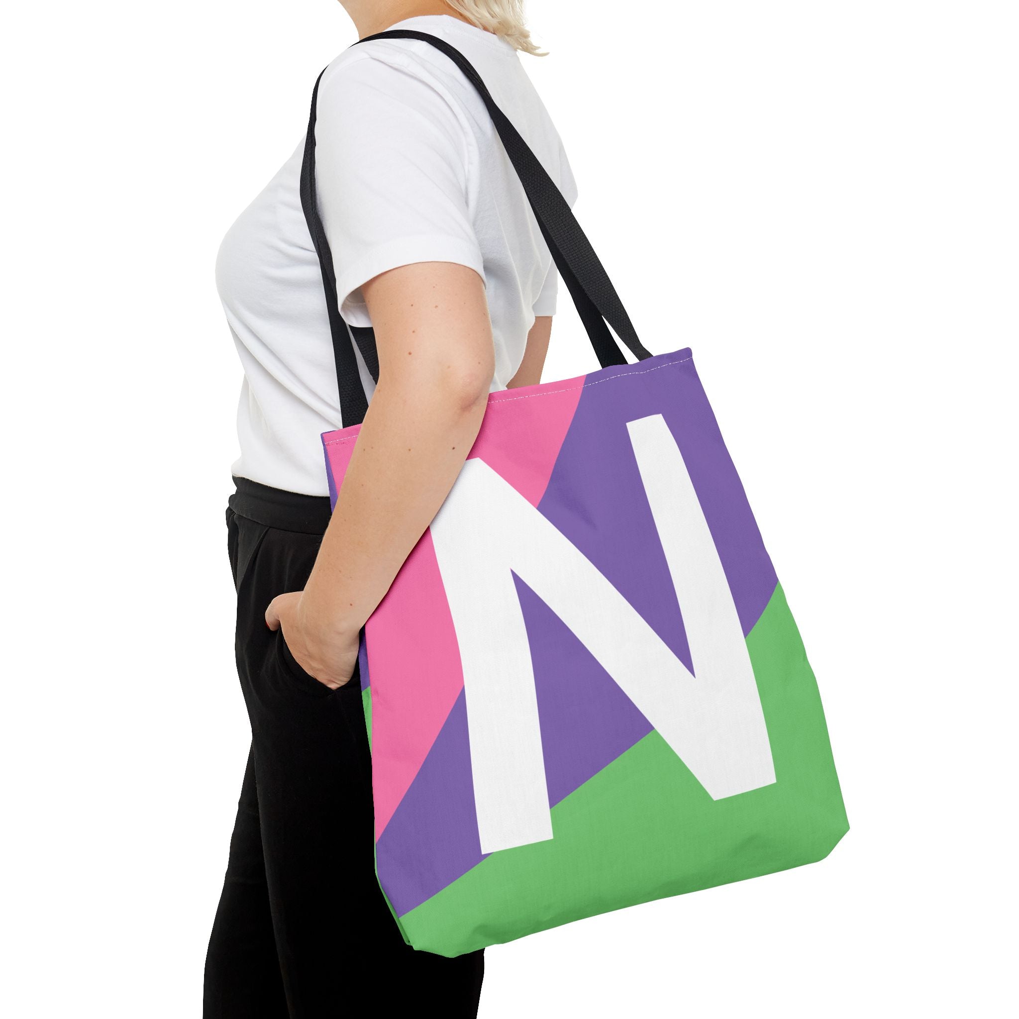 Monogram 'N' Colorblock Tote Bag — Personalized Initial N Shoulder Tote