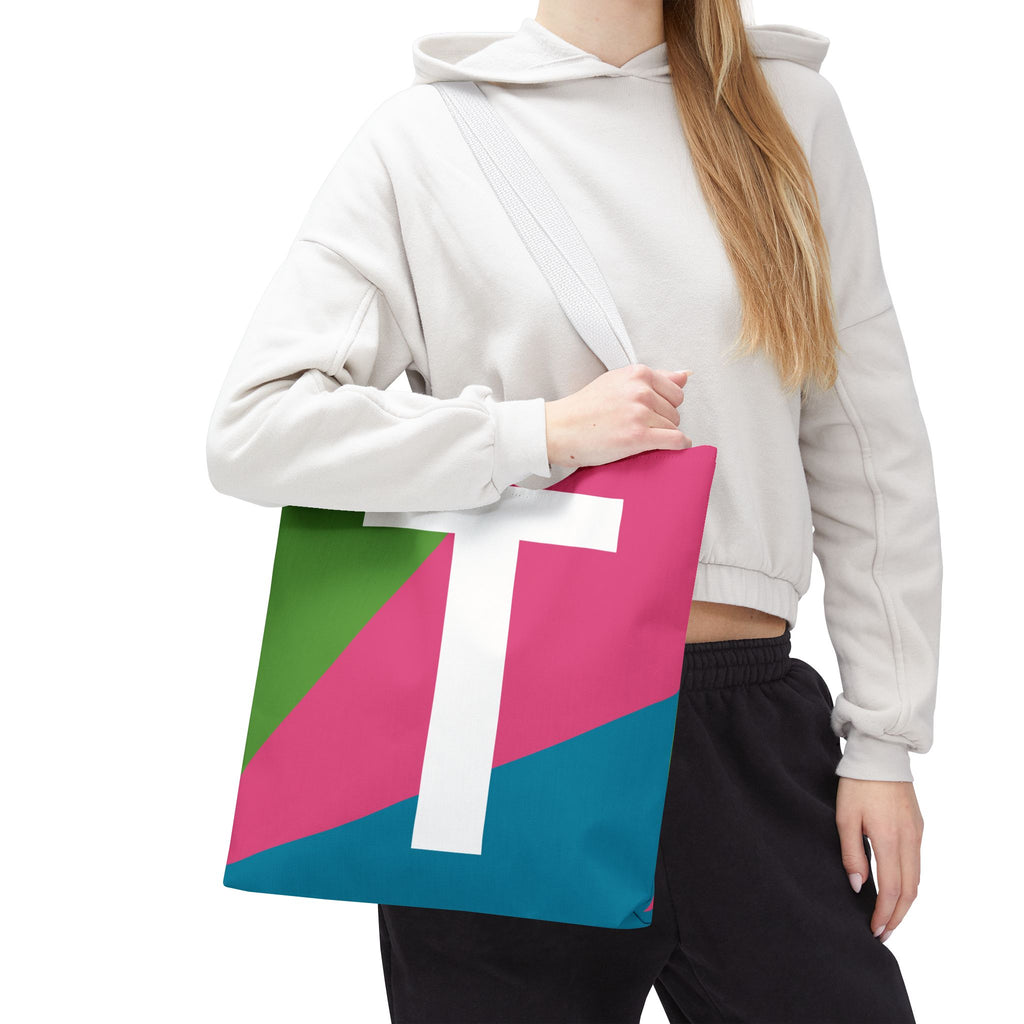 Monogram 'T' Colorblock Tote Bag — Personalized Initial T Shoulder Tote