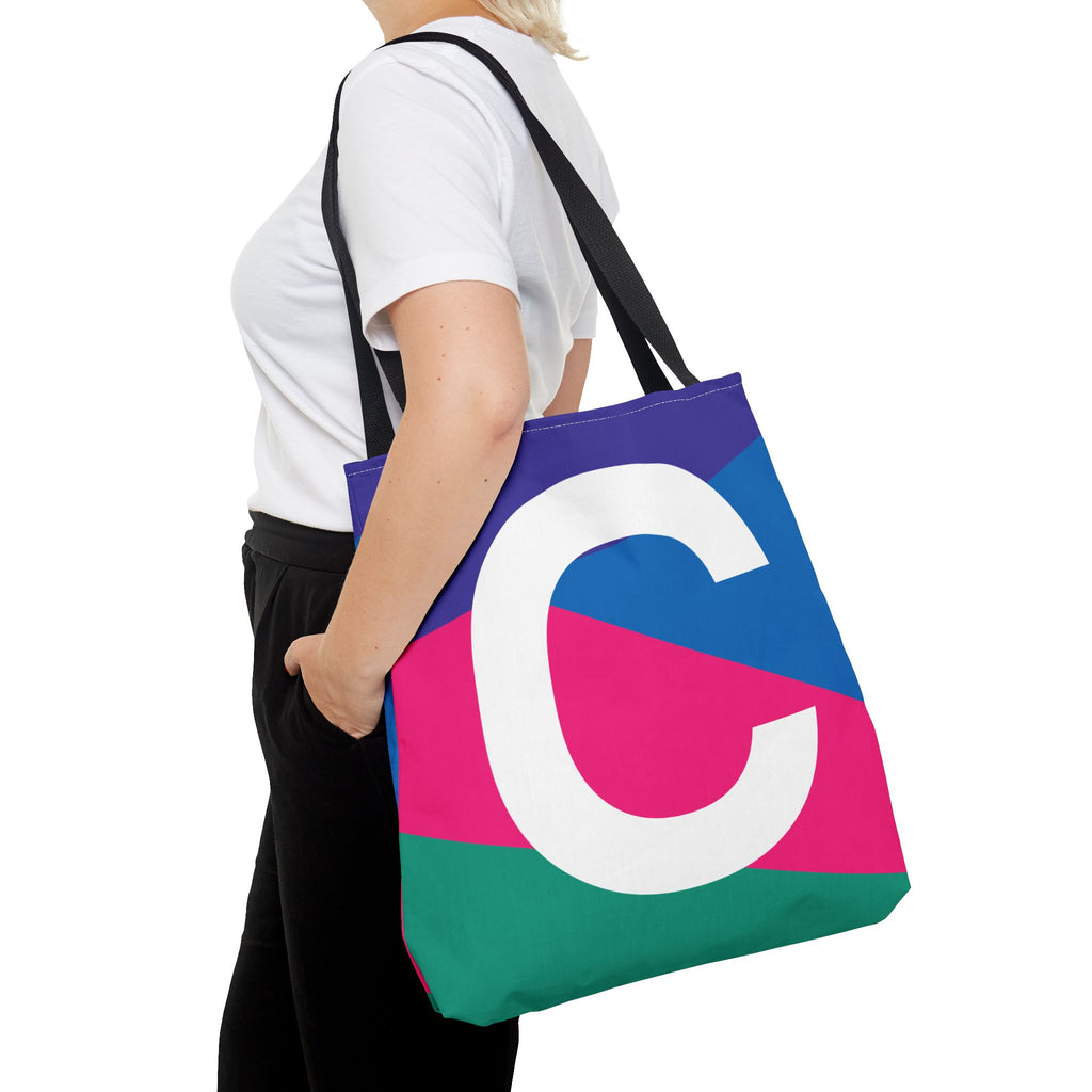 Monogram 'C' Colorblock Tote Bag — Personalized Initial C Shoulder Tote