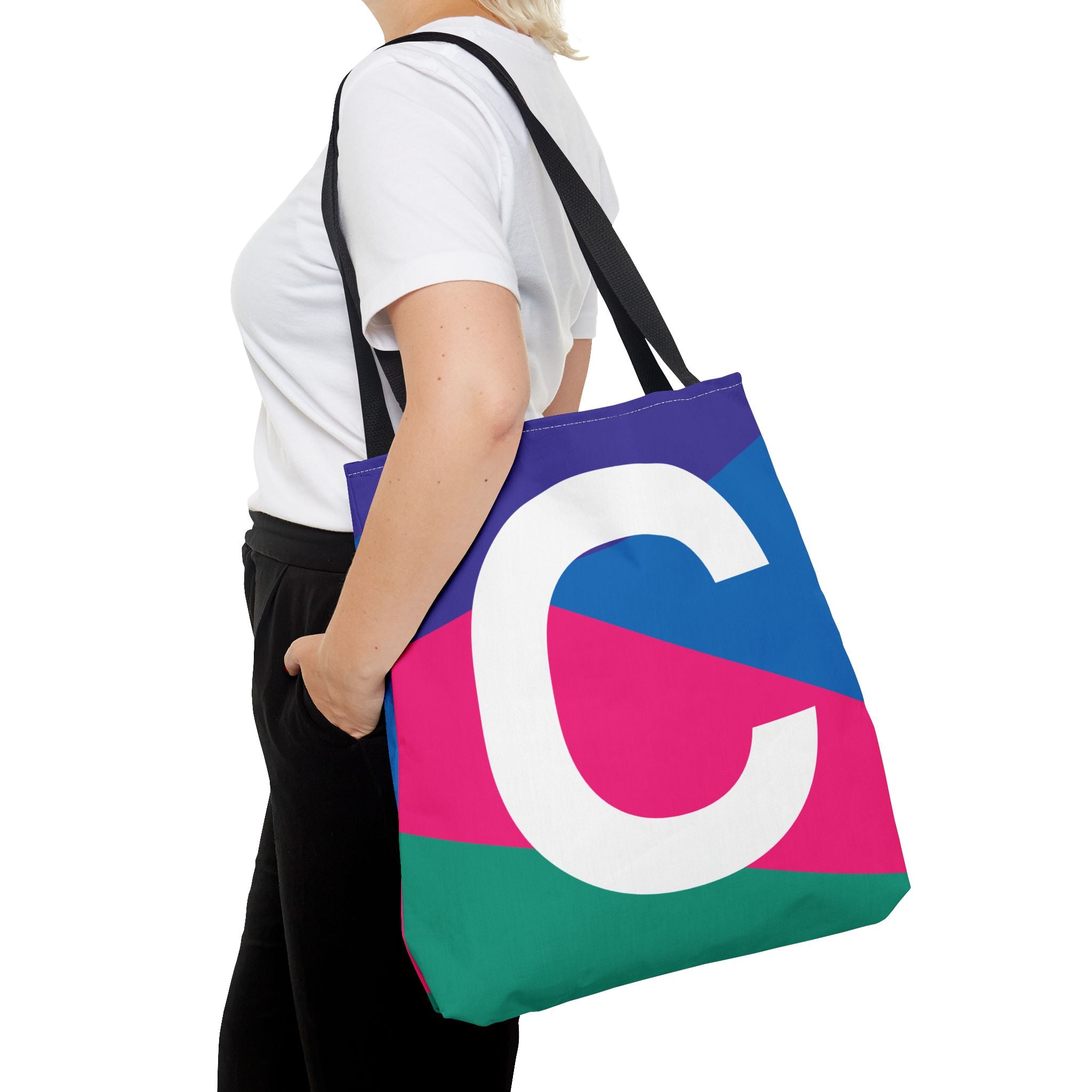 Monogram 'C' Colorblock Tote Bag — Personalized Initial C Shoulder Tote