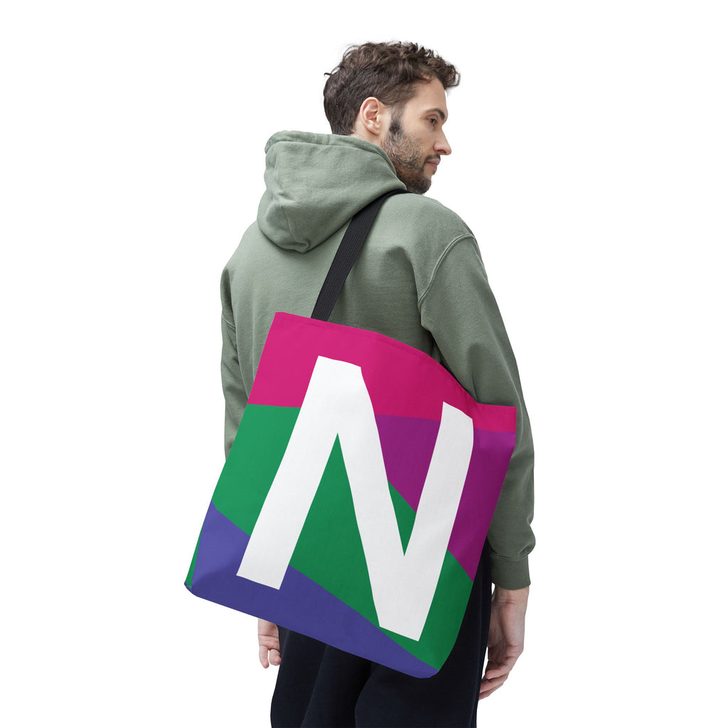 Monogram 'N' Colorblock Tote Bag — Personalized Initial N Shoulder Tote
