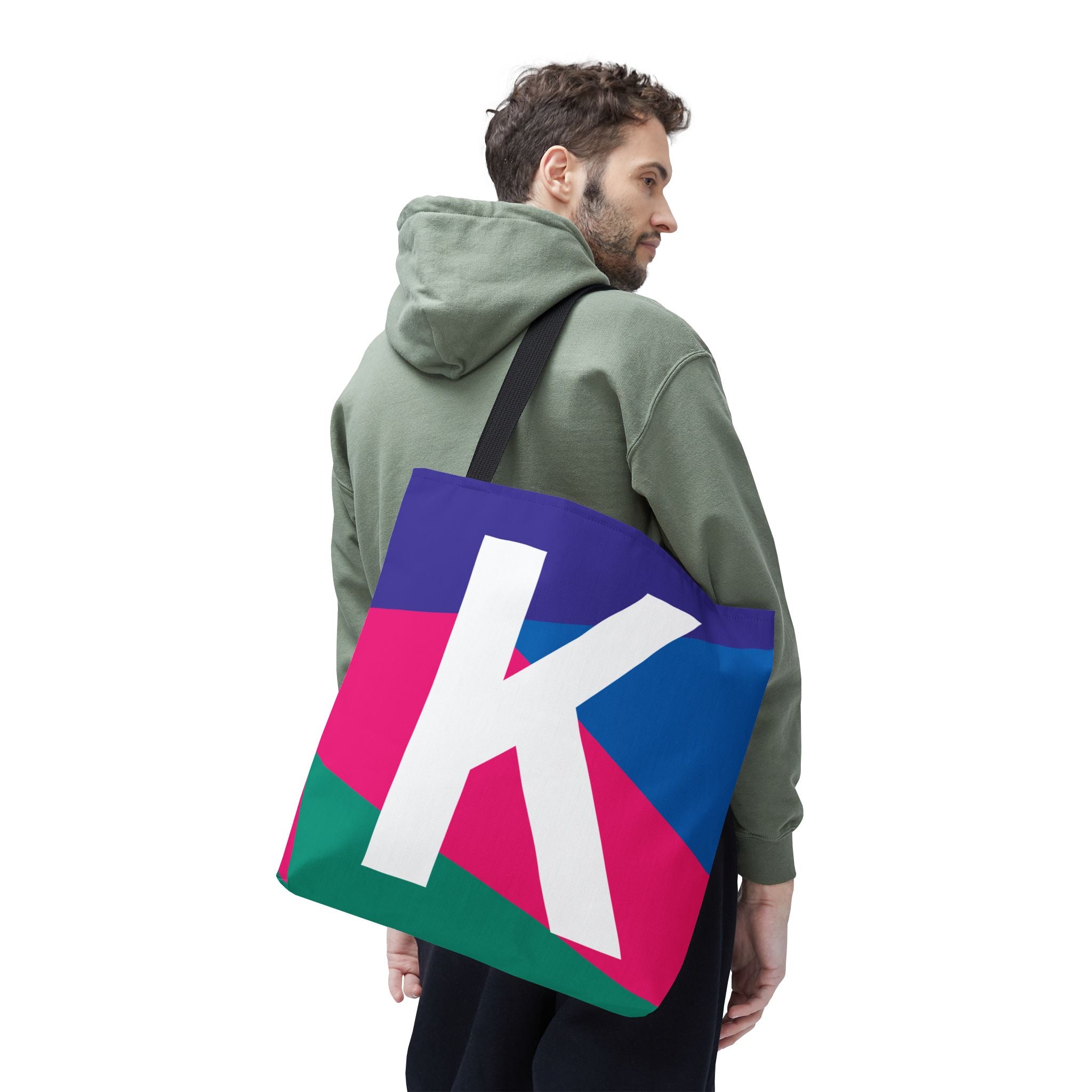 Monogram 'K' Colorblock Tote Bag — Personalized Initial K Shoulder Tote