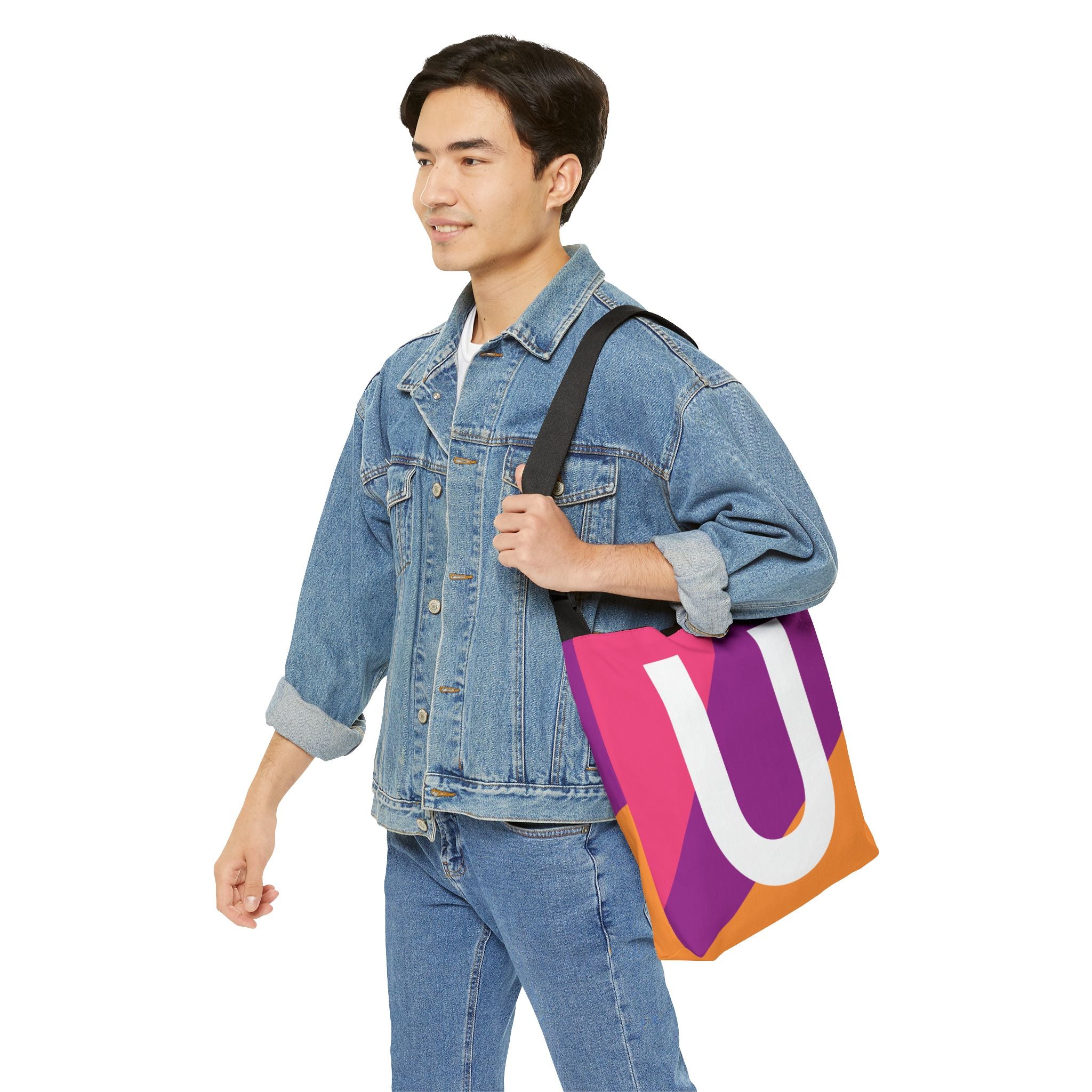 Initial Letter 'U' Colorblock Adjustable Tote Bag — Monogram Alphabet Shoulder Bag