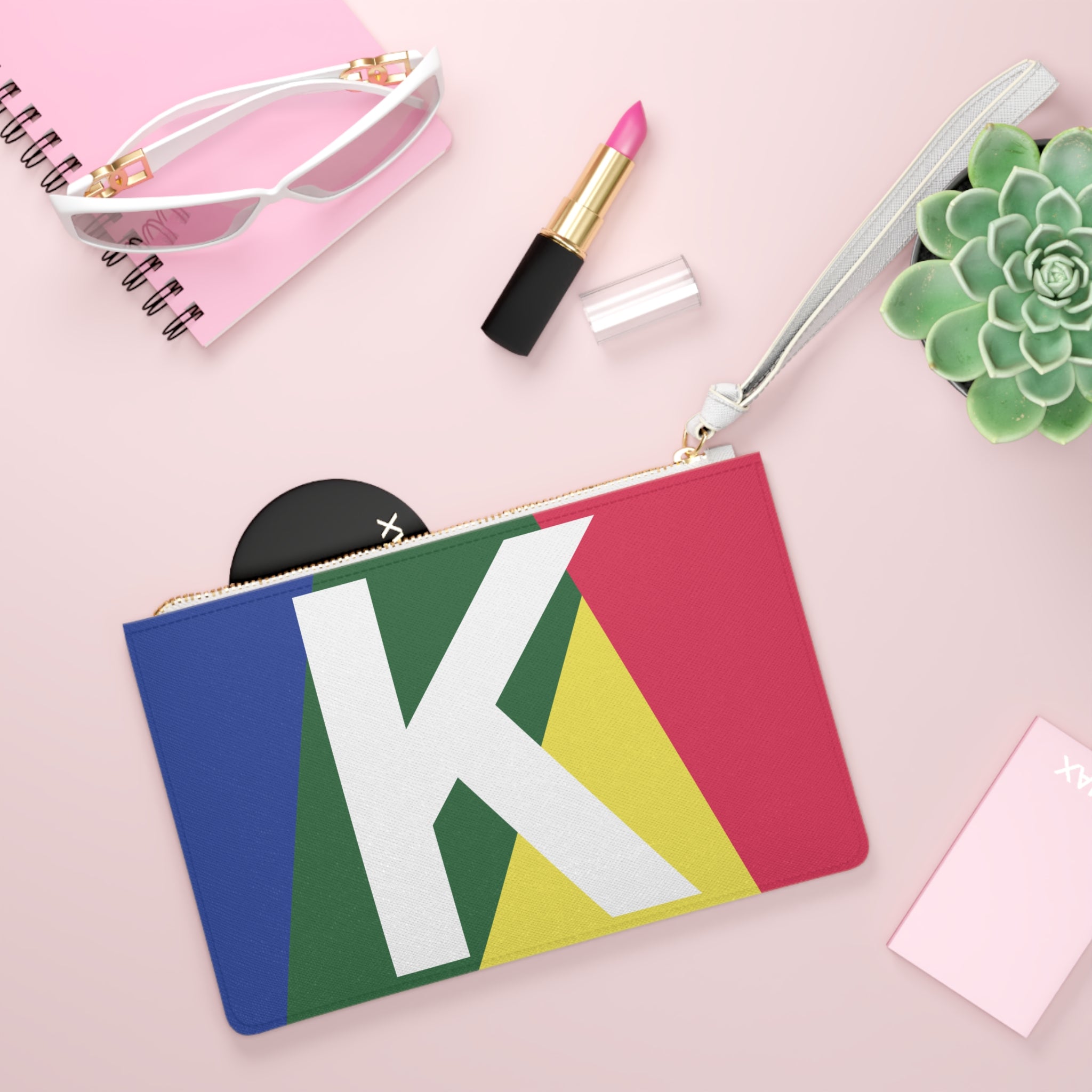 Monogram 'K' Colorblock Clutch Bag — Bold Geometric Wristlet for Everyday & Gifts