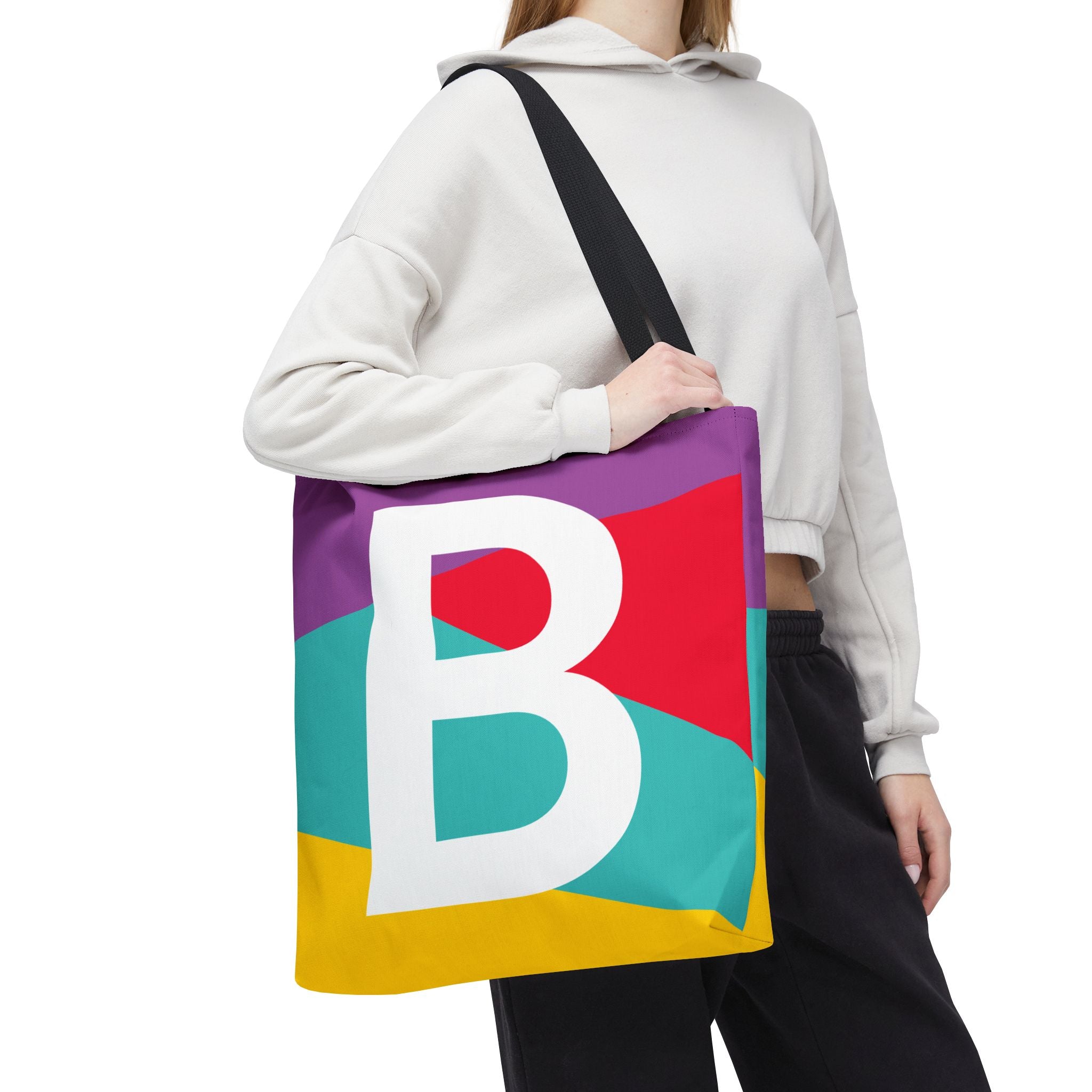 Monogram 'B' Colorblock Tote Bag — Personalized Initial B Shoulder Tote