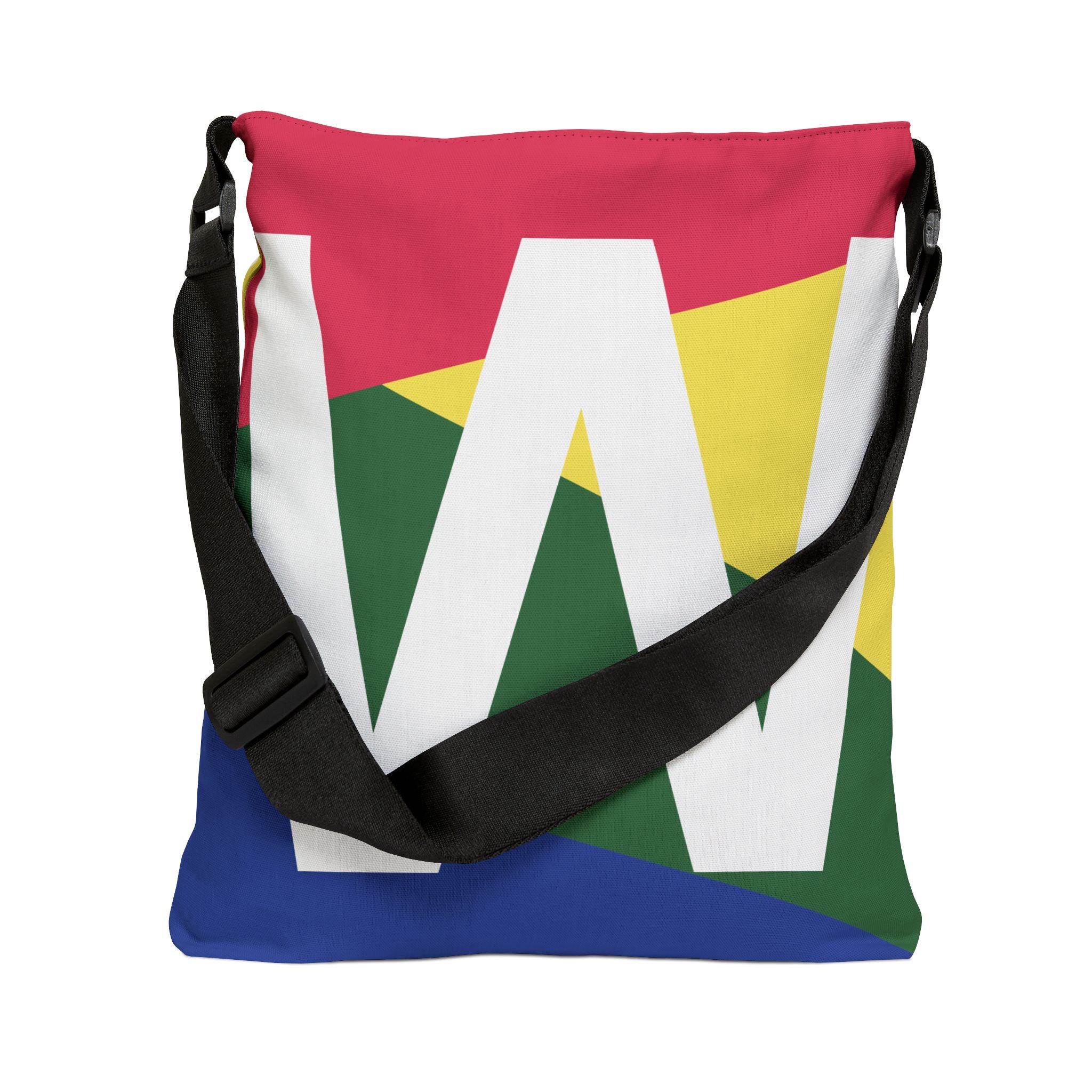 Initial Letter 'W' Colorblock Adjustable Tote Bag — Monogram Alphabet Shoulder Bag