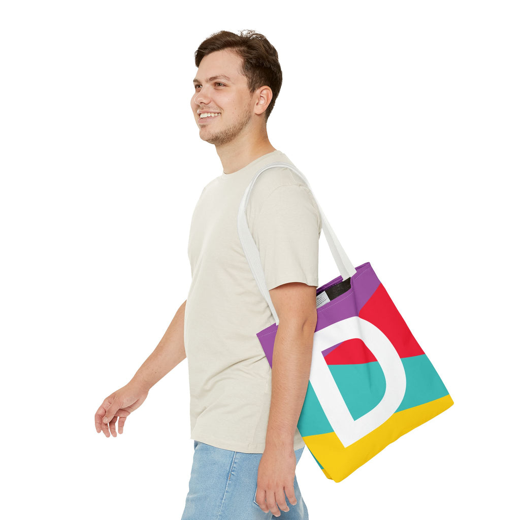 Monogram 'D' Colorblock Tote Bag — Personalized Initial D Shoulder Tote