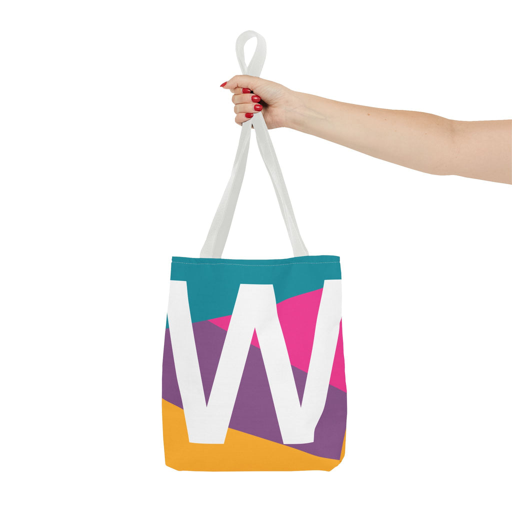 Monogram 'W' Colorblock Tote Bag — Personalized Initial W Shoulder Tote