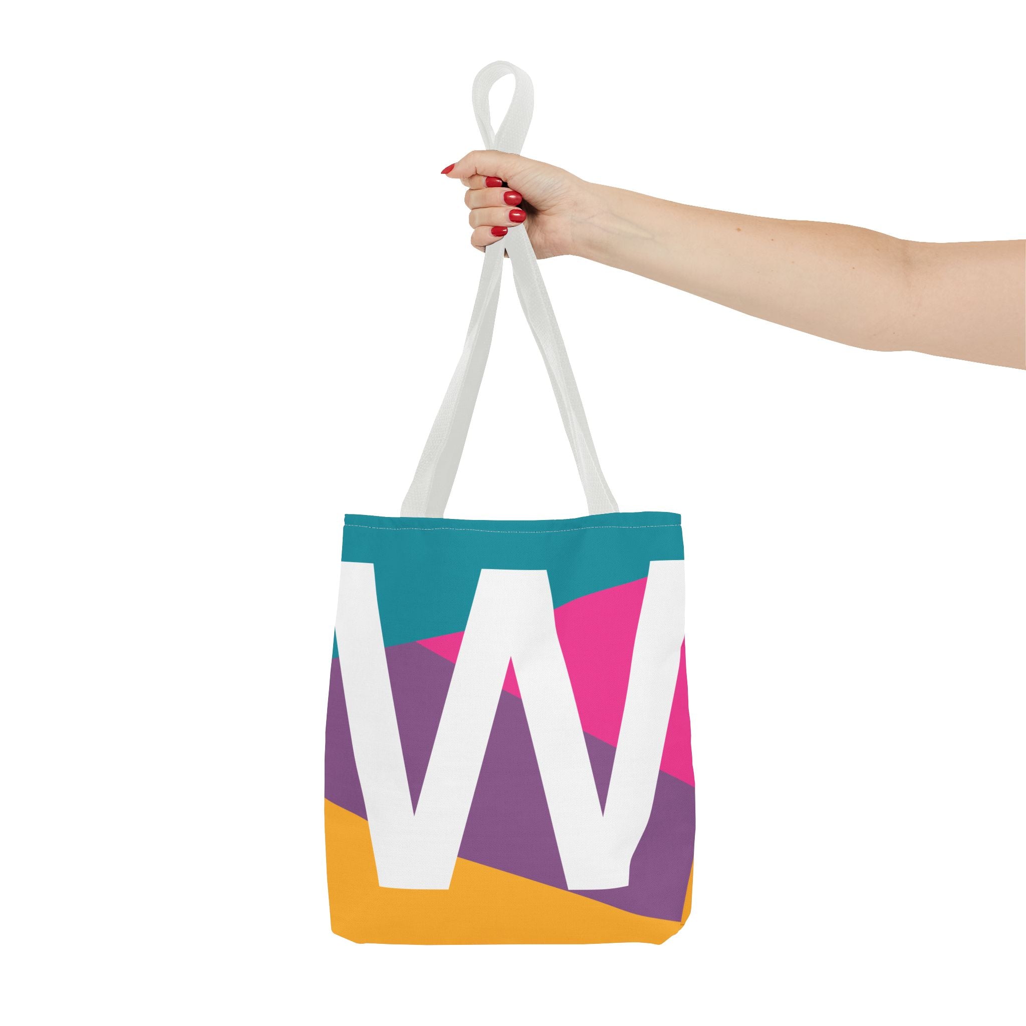 Monogram 'W' Colorblock Tote Bag — Personalized Initial W Shoulder Tote