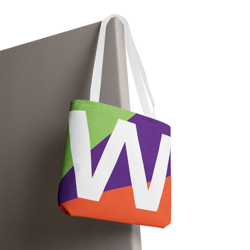 Monogram 'W' Colorblock Tote Bag — Personalized Initial W Shoulder Tote