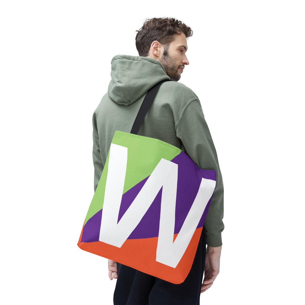 Monogram 'W' Colorblock Tote Bag — Personalized Initial W Shoulder Tote