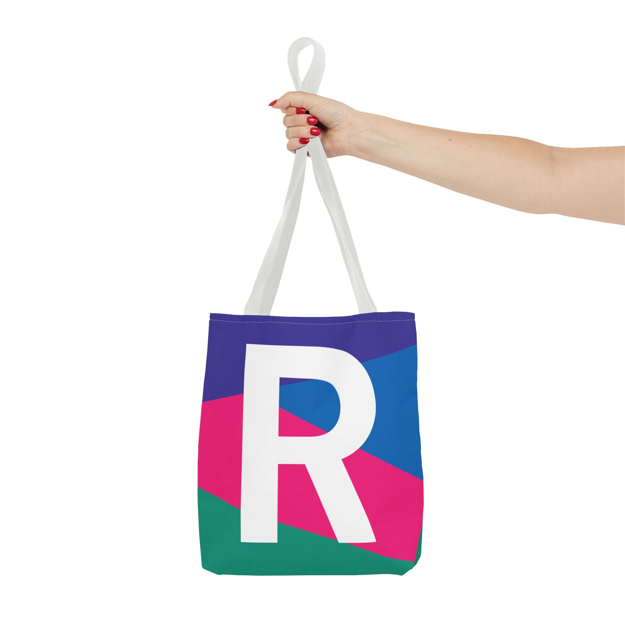 Monogram 'R' Colorblock Tote Bag — Personalized Initial R Shoulder Tote