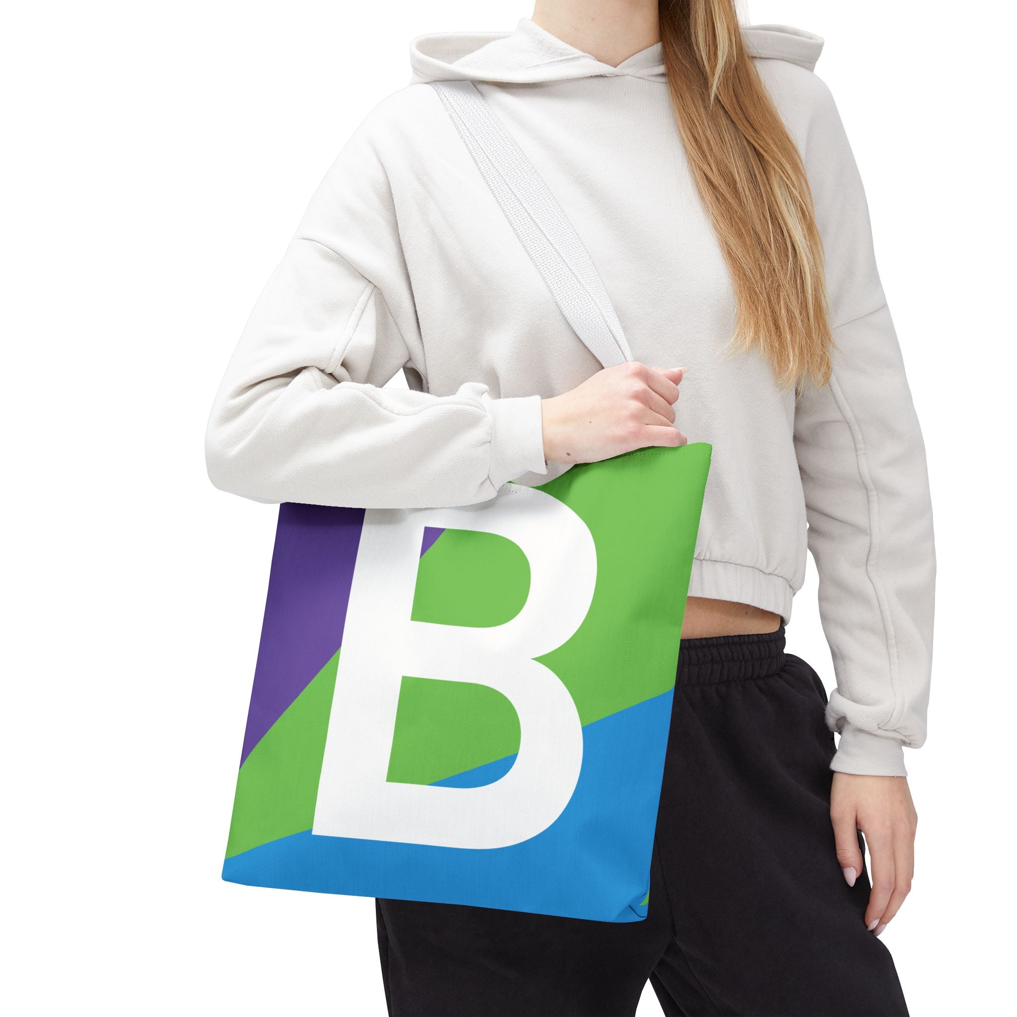 Monogram 'B' Colorblock Tote Bag — Personalized Initial B Shoulder Tote