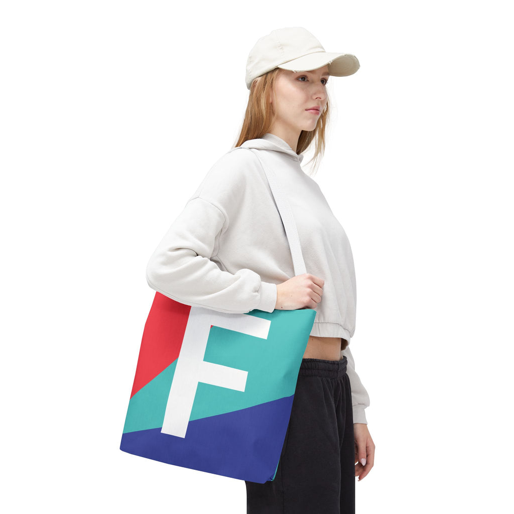Monogram 'F' Colorblock Tote Bag — Personalized Initial F Shoulder Tote