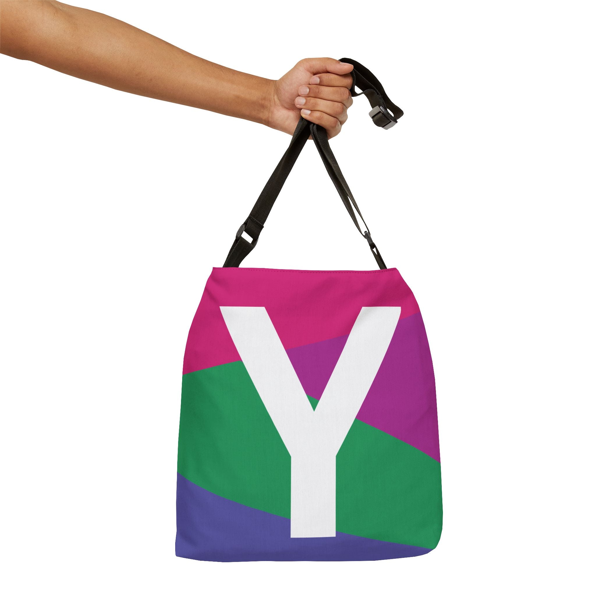 Initial Letter 'Y' Colorblock Adjustable Tote Bag — Monogram Alphabet Shoulder Bag