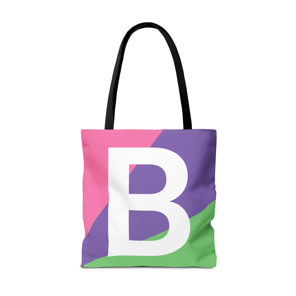 Monogram 'B' Colorblock Tote Bag — Personalized Initial B Shoulder Tote