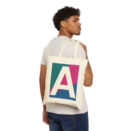 Initial A Colorblock Canvas Tote Bag — Monogram Letter A Reusable Grocery Tote