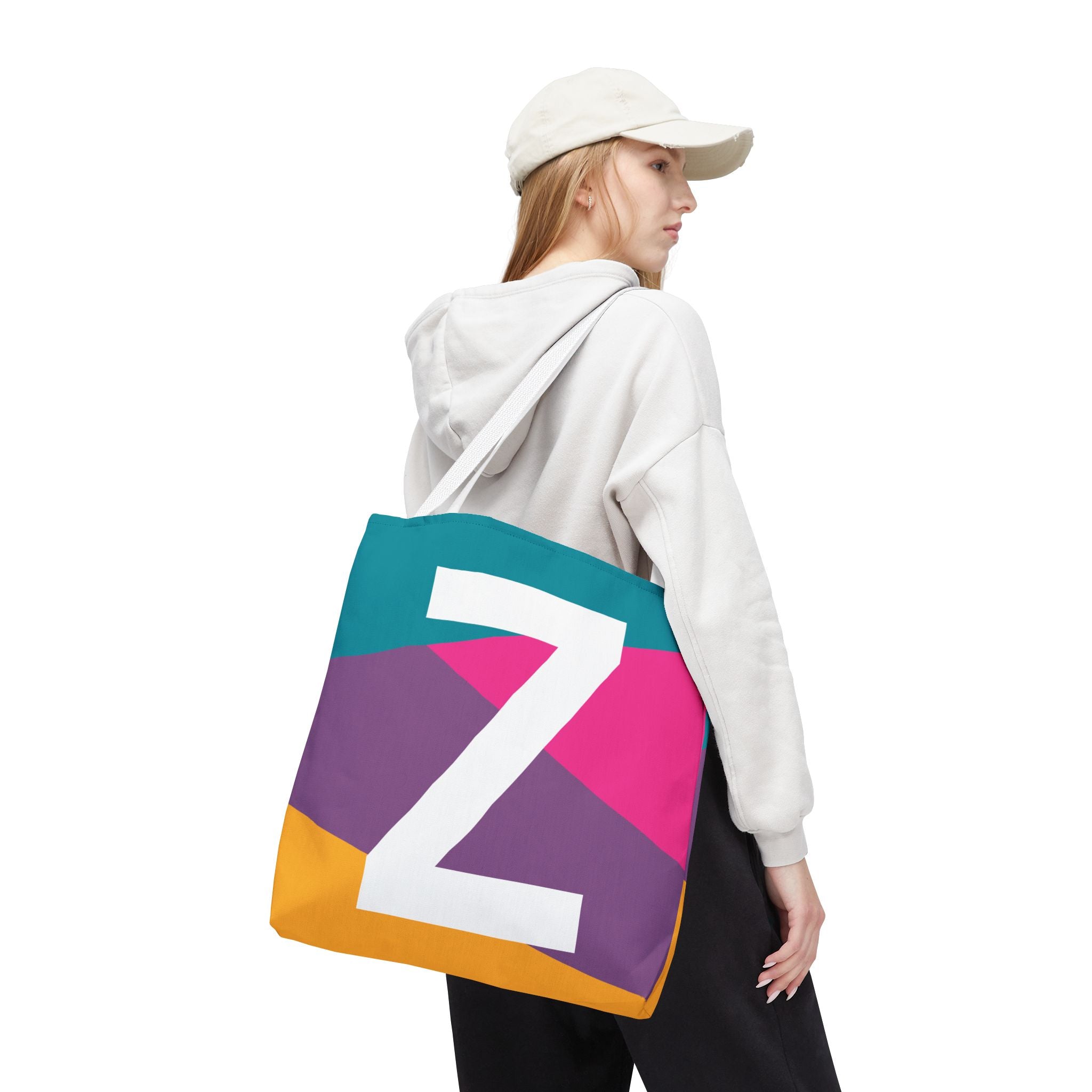 Monogram 'Z' Colorblock Tote Bag — Personalized Initial Z Shoulder Tote