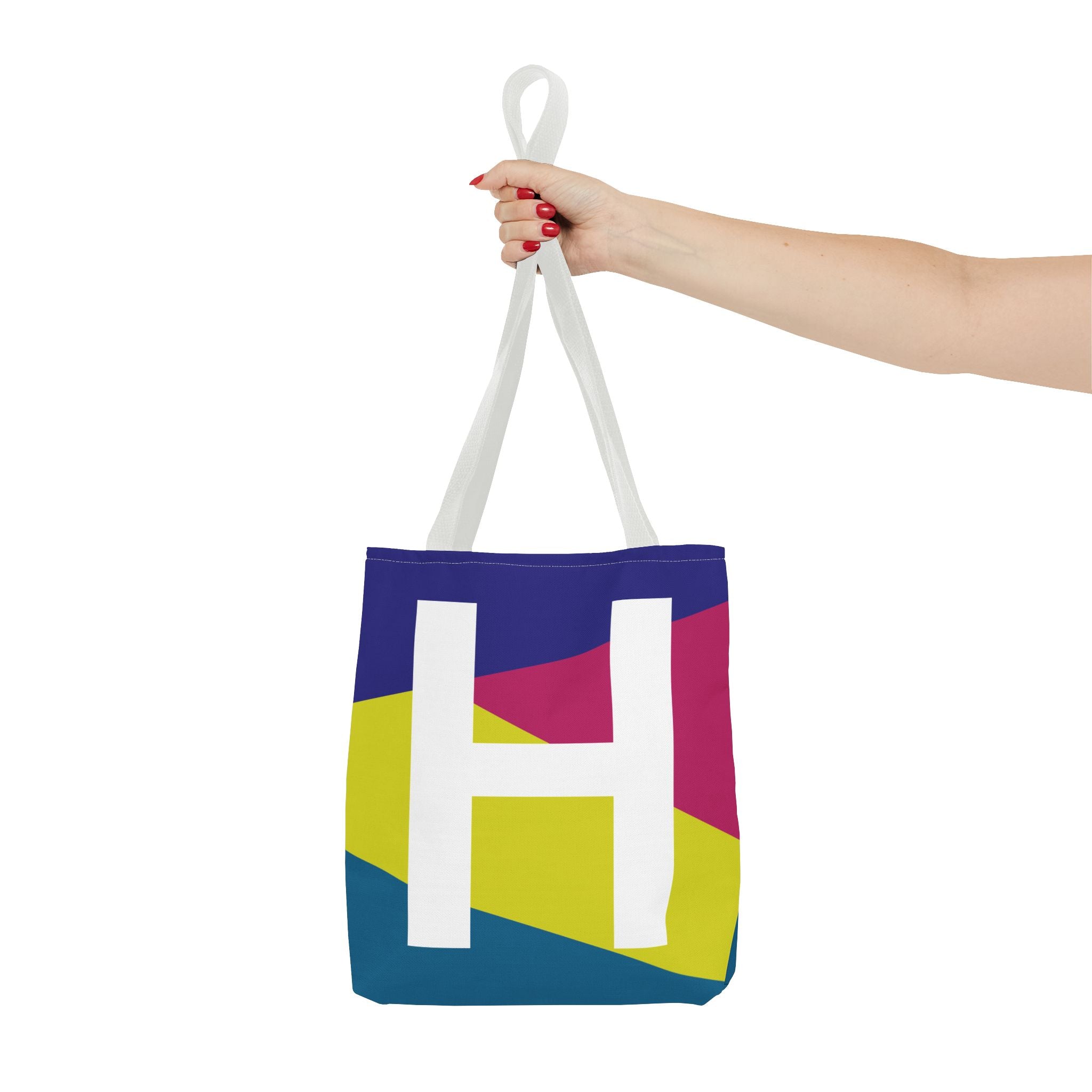 Monogram 'H' Colorblock Tote Bag — Personalized Initial H Shoulder Tote