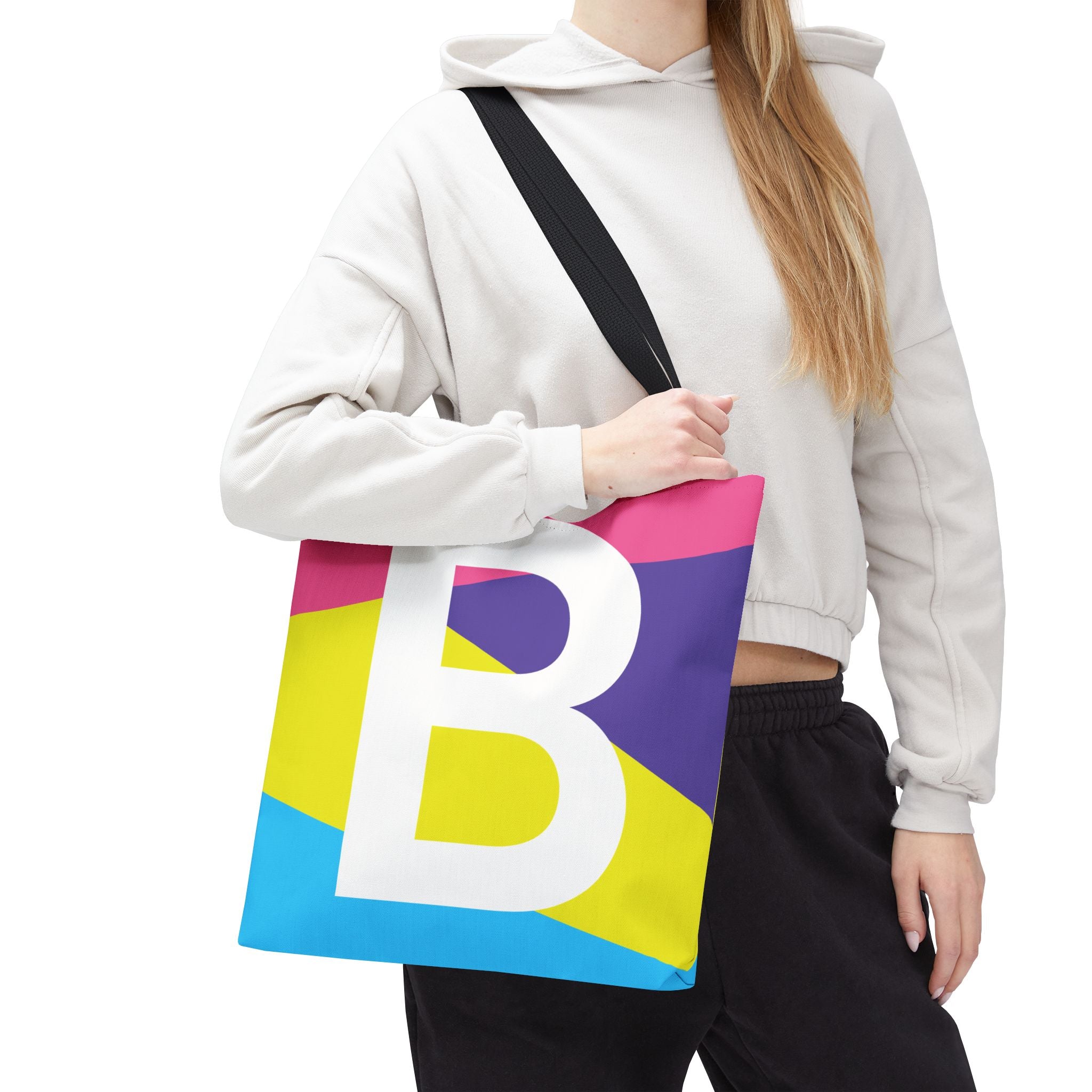 Monogram 'B' Colorblock Tote Bag — Personalized Initial B Shoulder Tote