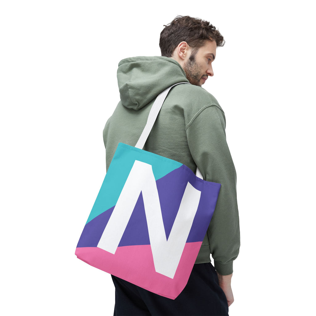 Monogram 'N' Colorblock Tote Bag — Personalized Initial N Shoulder Tote