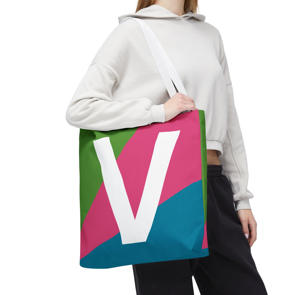 Monogram 'V' Colorblock Tote Bag — Personalized Initial V Shoulder Tote