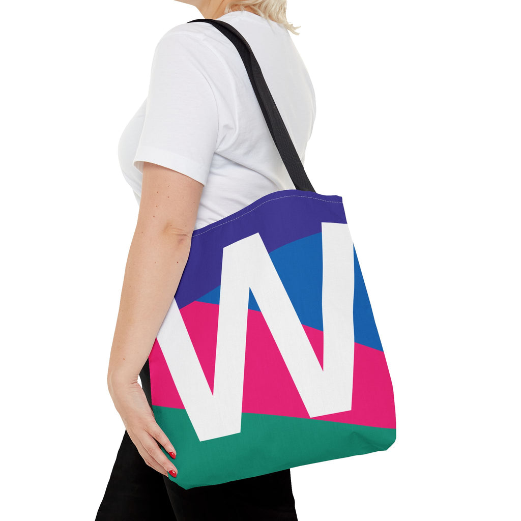 Monogram 'W' Colorblock Tote Bag — Personalized Initial W Shoulder Tote