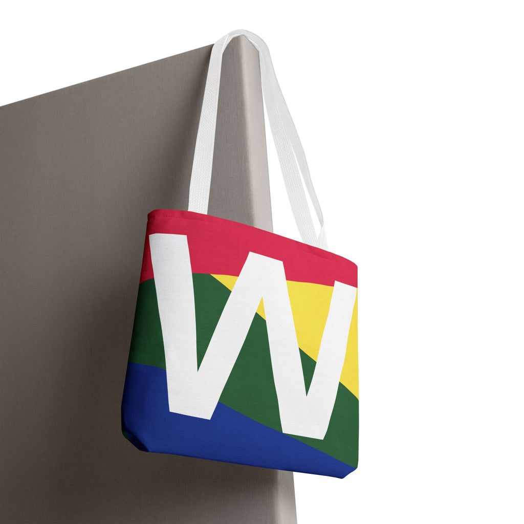 Monogram 'W' Colorblock Tote Bag — Personalized Initial W Shoulder Tote