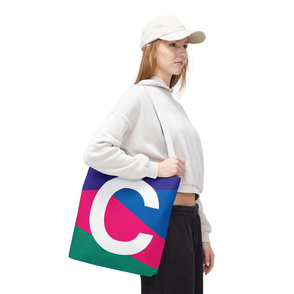 Monogram 'C' Colorblock Tote Bag — Personalized Initial C Shoulder Tote