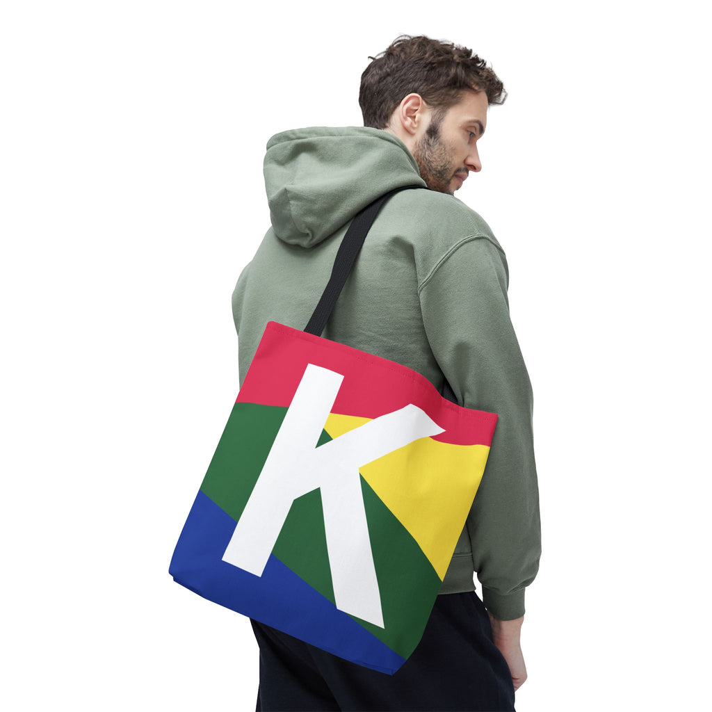 Monogram 'K' Colorblock Tote Bag — Personalized Initial K Shoulder Tote