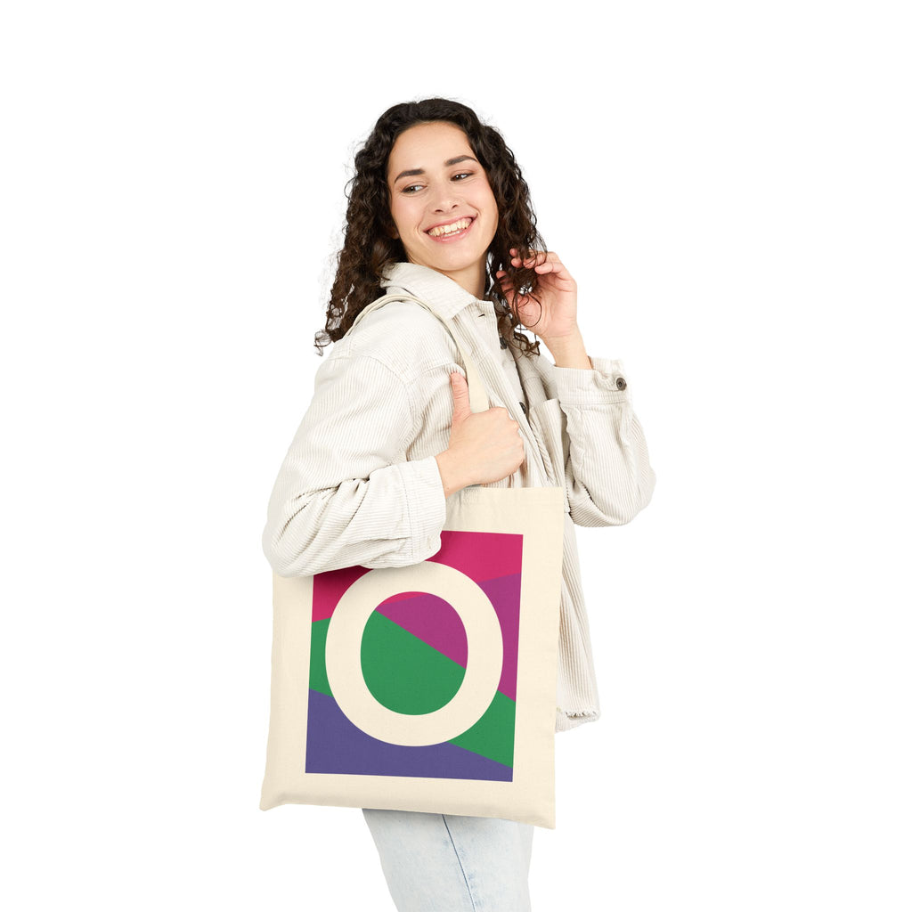 Initial O Colorblock Canvas Tote Bag — Monogram Letter O Reusable Grocery Tote